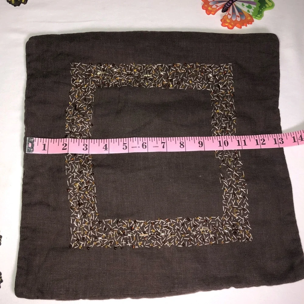 West Elm Linen Beaded Accent Pillow Cover, pre-owned, pet/smoke free home